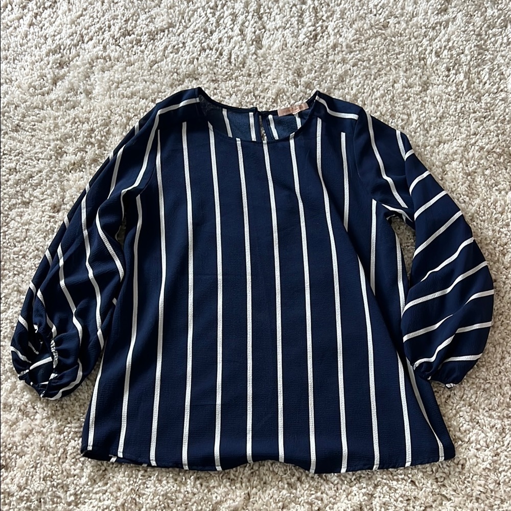 Navy and White Striped Women's Top